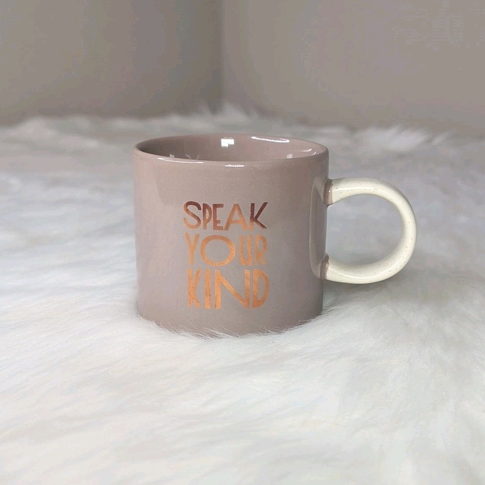 Starbucks Speak Your Kind" Coffee Mug 12 Oz Taupe Stoneware Gold 2017